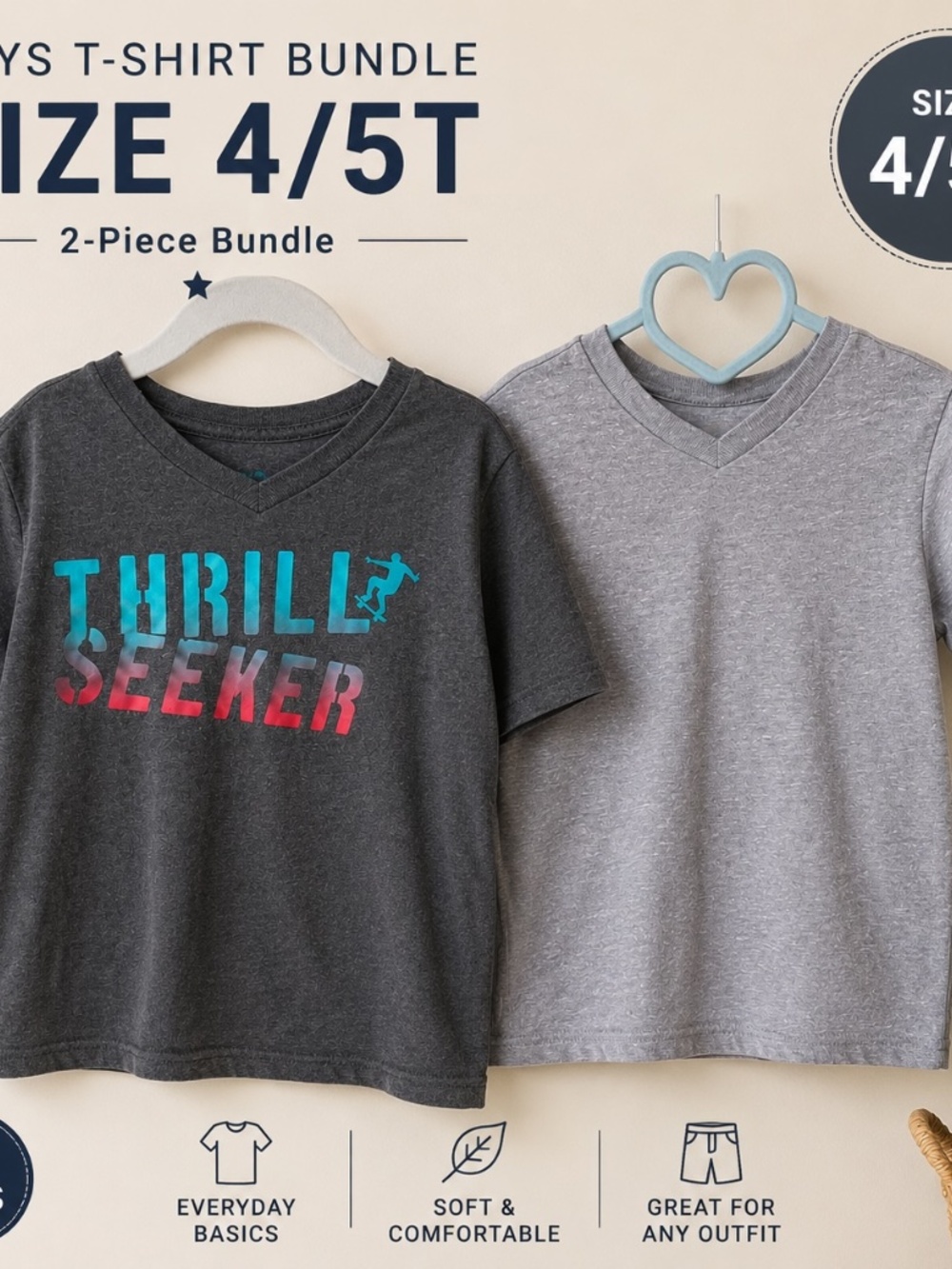 Boys T-Shirt Bundle Size 4/5T Gray Graphic & V-Neck Tees